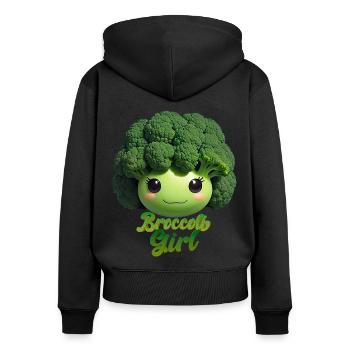 Broccoli Beauty Girl - Frauen Premium Bio Zip Hoodie - Schwarz - Hinten - Julia (174cm)