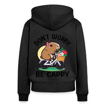 Süßes Capybara auf Fahrrad mit Blumen - Frauen Premium Bio Zip Hoodie - Schwarz - Hinten - Julia (174cm)