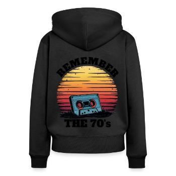 Cassette rétro - Nostalgique des années 70 - Sweat à capuche zippé Premium bio Femme - noir - Dos - Julia (174cm)