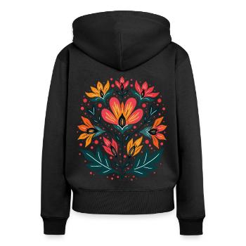 Motif floral Otomi Art culturel - Sweat à capuche zippé Premium bio Femme - noir - Dos - Julia (174cm)