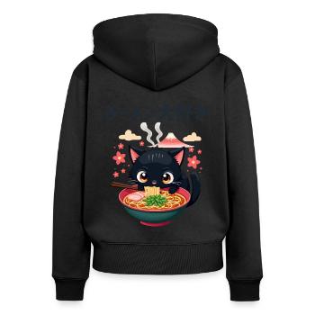 Süße japanische Katze isst Ramen Nudelsuppe - Frauen Premium Bio Zip Hoodie - Schwarz - Hinten - Julia (174cm)