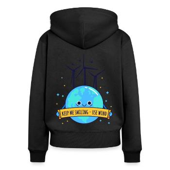 Une terre souriante grâce à l’énergie éolienne – pour un Z propre - Sweat à capuche zippé Premium bio Femme - noir - Dos - Julia (174cm)