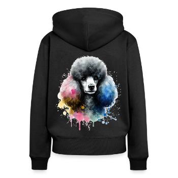 Pudel Hundekopf Watercolor - Frauen Premium Bio Zip Hoodie - Schwarz - Hinten - Julia (174cm)