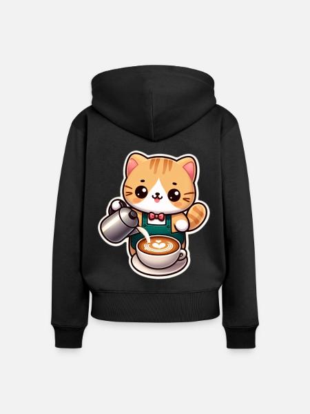 Kätzchen Barista - Frauen Premium Bio Zip Hoodie - Schwarz