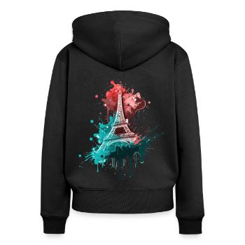 Paris Eiffelturm Skyline Frankreich Splash Bunt - Frauen Premium Bio Zip Hoodie - Schwarz - Hinten - Julia (174cm)
