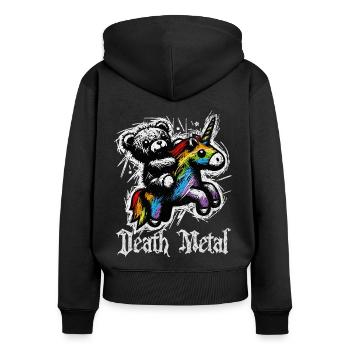 DEATH METAL UNICORN TEDDY drôle, mignon et rock - Sweat à capuche zippé Premium bio Femme - noir - Dos - Julia (174cm)