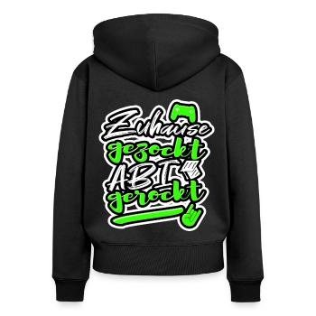 Abi 2022 Spruch Zuhause gezockt Abi gerockt AK 22 - Frauen Premium Bio Zip Hoodie - Schwarz - Hinten - Julia (174cm)