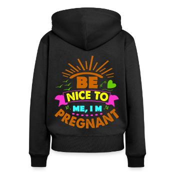 Mère Enceinte Bébé Nourrisson T-shirt Maman - Sweat à capuche zippé Premium bio Femme - noir - Dos - Julia (174cm)