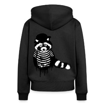 waschbär,schwarz-weiss,pantomime - Frauen Premium Bio Zip Hoodie - Schwarz - Hinten - Julia (174cm)