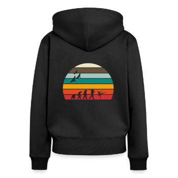 Retro Vintage Sunset Evolution FIGURE SKATING - Frauen Premium Bio Zip Hoodie - Schwarz - Hinten - Julia (174cm)