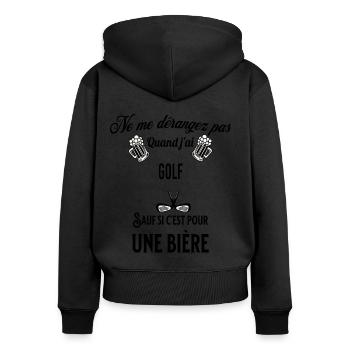 Ne pas déranger sauf pour une bière GOLF - Sweat à capuche zippé Premium bio Femme - noir - Dos - Julia (174cm)
