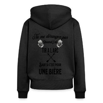 Ne pas déranger sauf pour une bière TIR A L ARC - Sweat à capuche zippé Premium bio Femme - noir - Dos - Julia (174cm)