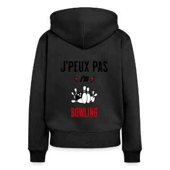 J'peux pas j'ai bowling phrase humoristique - Sweat à capuche zippé Premium bio Femme - noir - Dos - Julia (174cm)