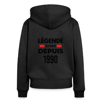 Légende vivante depuis 1990 - Sweat à capuche zippé Premium bio Femme - noir - Dos - Julia (174cm)