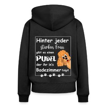Hinter jedem starken Frauchen steht ein Pudel - Frauen Premium Bio Zip Hoodie - Schwarz - Hinten - Julia (174cm)