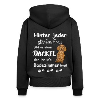 Hinter jedem starken Frauchen steht ein Hund - Frauen Premium Bio Zip Hoodie - Schwarz - Hinten - Julia (174cm)