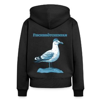 Fischbrötchen Fresser die lustige Möwe mit Fisch - Frauen Premium Bio Zip Hoodie - Schwarz - Hinten - Julia (174cm)