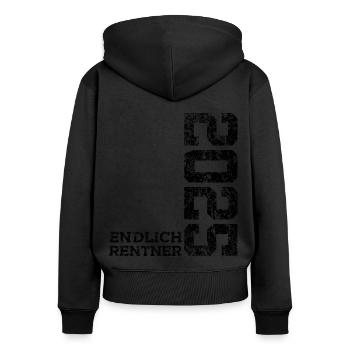 RENTE ENDLICH RENTNER 2025 - Frauen Premium Bio Zip Hoodie - Schwarz - Hinten - Julia (174cm)