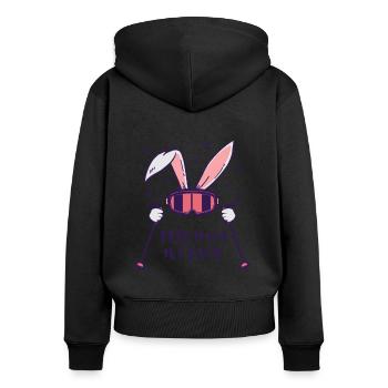 This is my Ski Suit Skiing Rabbit with ski poles - Women's Premium Organic Zip Hoodie - black - Back - Julia (174cm)