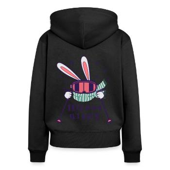 This is my Ski Suit Skiing Rabbit with ski poles - Women's Premium Organic Zip Hoodie - black - Back - Julia (174cm)