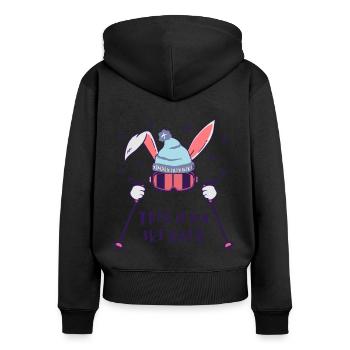 This is my Ski Suit Skiing Rabbit with ski poles - Women's Premium Organic Zip Hoodie - black - Back - Julia (174cm)