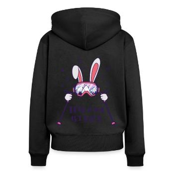 This is my Ski Suit Skiing Rabbit with ski poles - Women's Premium Organic Zip Hoodie - black - Back - Julia (174cm)