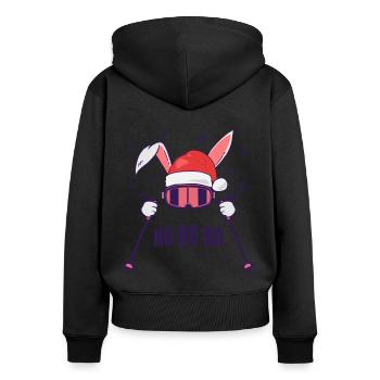 Skihase Skihäschen mit Nikolausmütze und Skistöcke - Frauen Premium Bio Zip Hoodie - Schwarz - Hinten - Julia (174cm)