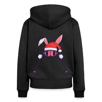 Skihase Skihäschen mit Nikolausmütze und Skistöcke - Frauen Premium Bio Zip Hoodie - Schwarz - Hinten - Julia (174cm)