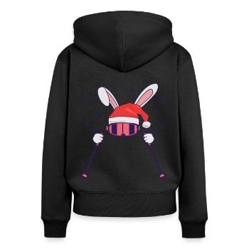 Skihase Skihäschen mit Nikolausmütze und Skistöcke - Frauen Premium Bio Zip Hoodie - Schwarz - Hinten - Julia (174cm)