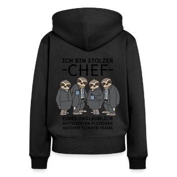 Stolzer Chef unglaublich fleißiges Team Faultiere - Frauen Premium Bio Zip Hoodie - Schwarz - Hinten - Julia (174cm)