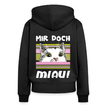 Witziger Kater - "Mir doch MIAU" - Frauen Premium Bio Zip Hoodie - Schwarz - Hinten - Julia (174cm)