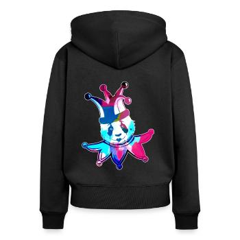 harlekin,panda,illustration,pantomime,bunter panda - Frauen Premium Bio Zip Hoodie - Schwarz - Hinten - Julia (174cm)