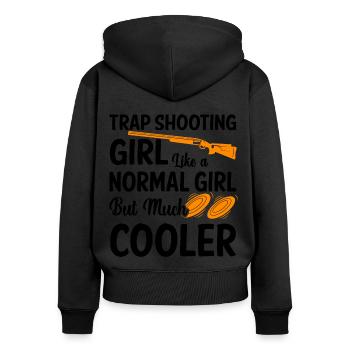 Trapschütze - Frauen Premium Bio Zip Hoodie - Schwarz - Hinten - Julia (174cm)
