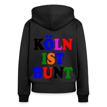 Köln ist bunt - Frauen Premium Bio Zip Hoodie - Schwarz - Hinten - Julia (174cm)