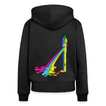 spargel, regenbogen,kotzender spargel, bunt - Frauen Premium Bio Zip Hoodie - Schwarz - Hinten - Julia (174cm)