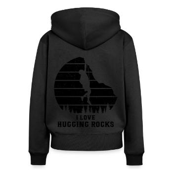 I Love Hugging Rocks Bouldering Rock Boulder Climb - Frauen Premium Bio Zip Hoodie - Schwarz - Hinten - Julia (174cm)