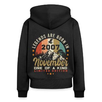 November 2007 Geburtstagsgeschenk - 2007 november - Frauen Premium Bio Zip Hoodie - Schwarz - Hinten - Julia (174cm)