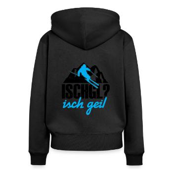 Ischgl - Frauen Premium Bio Zip Hoodie - Schwarz - Hinten - Julia (174cm)