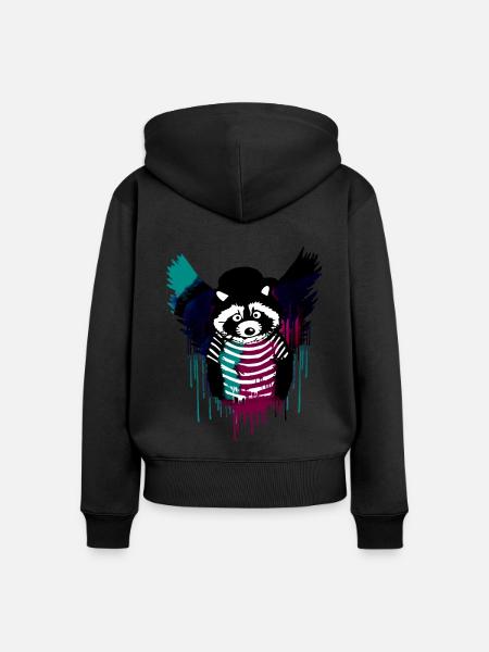 engel ,waschbär,angelwings,graffiti - Frauen Premium Bio Zip Hoodie - Schwarz