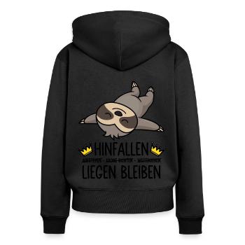 Hinfallen Liegen Bleiben - Faultier - Frauen Premium Bio Zip Hoodie - Schwarz - Hinten - Julia (174cm)