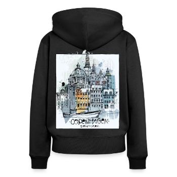 Copenhagen - Frauen Premium Bio Zip Hoodie - Schwarz - Hinten - Julia (174cm)