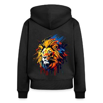 Tête de lion à crinière, colorée - Sweat à capuche zippé Premium bio Femme - noir - Dos - Julia (174cm)