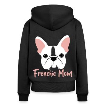 Frenchie Mom - Frauen Premium Bio Zip Hoodie - Schwarz - Hinten - Julia (174cm)