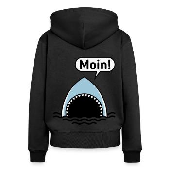 Moin! (Hai / Haifisch / Sprechblase / Comic) - Frauen Premium Bio Zip Hoodie - Schwarz - Hinten - Julia (174cm)
