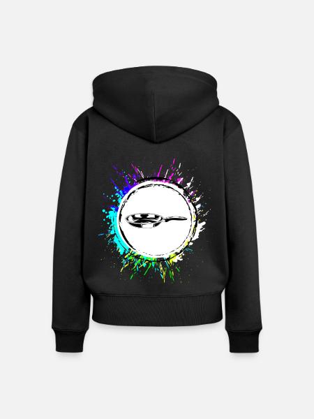Pfanne Logo Bunt Kochen - Frauen Premium Bio Zip Hoodie - Schwarz