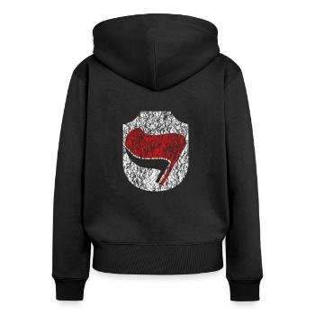 symbole antifa - Sweat à capuche zippé Premium bio Femme - noir - Dos - Julia (174cm)