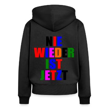 Nie wieder ist jetzt - Frauen Premium Bio Zip Hoodie - Schwarz - Hinten - Julia (174cm)