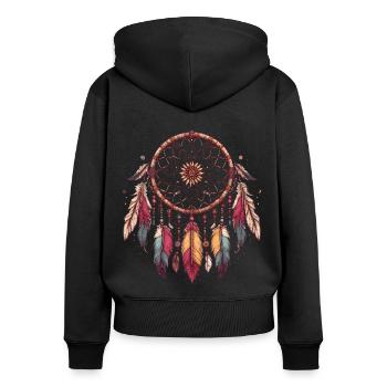 Traumfänger Federn spiritueller Indianer Schmuck - Frauen Premium Bio Zip Hoodie - Schwarz - Hinten - Julia (174cm)