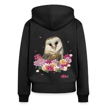 Eule - Frauen Premium Bio Zip Hoodie - Schwarz - Hinten - Julia (174cm)