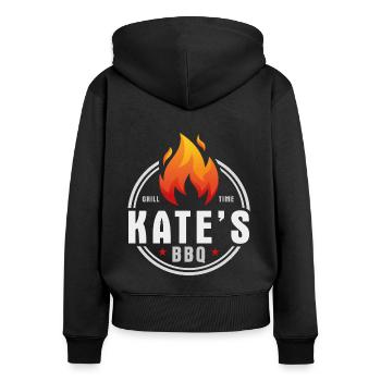 Kates BBQ - Frauen Premium Bio Zip Hoodie - Schwarz - Hinten - Julia (174cm)